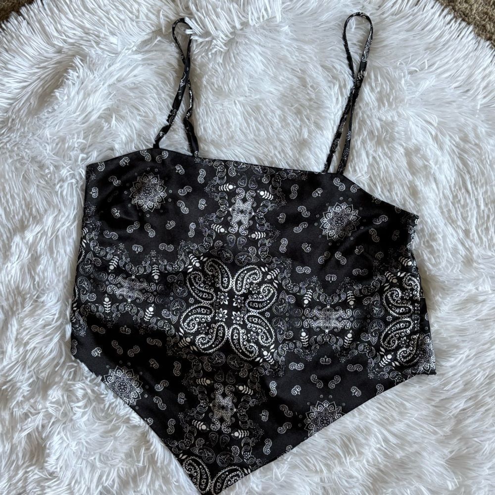 Rue21 Handkerchief Top Silky‎ Back Tie Black Tiny Sexy Womens Size Small